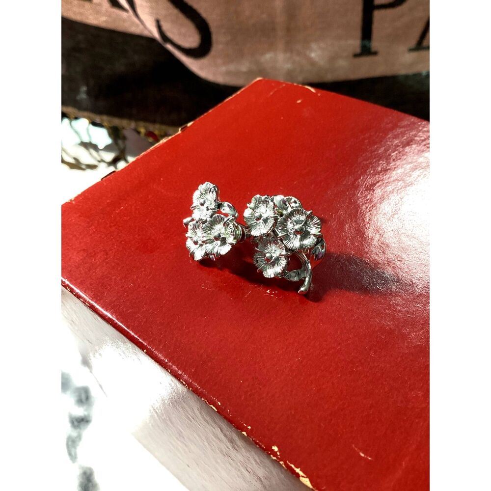 Vintage Lisner Silver Floral Earrings